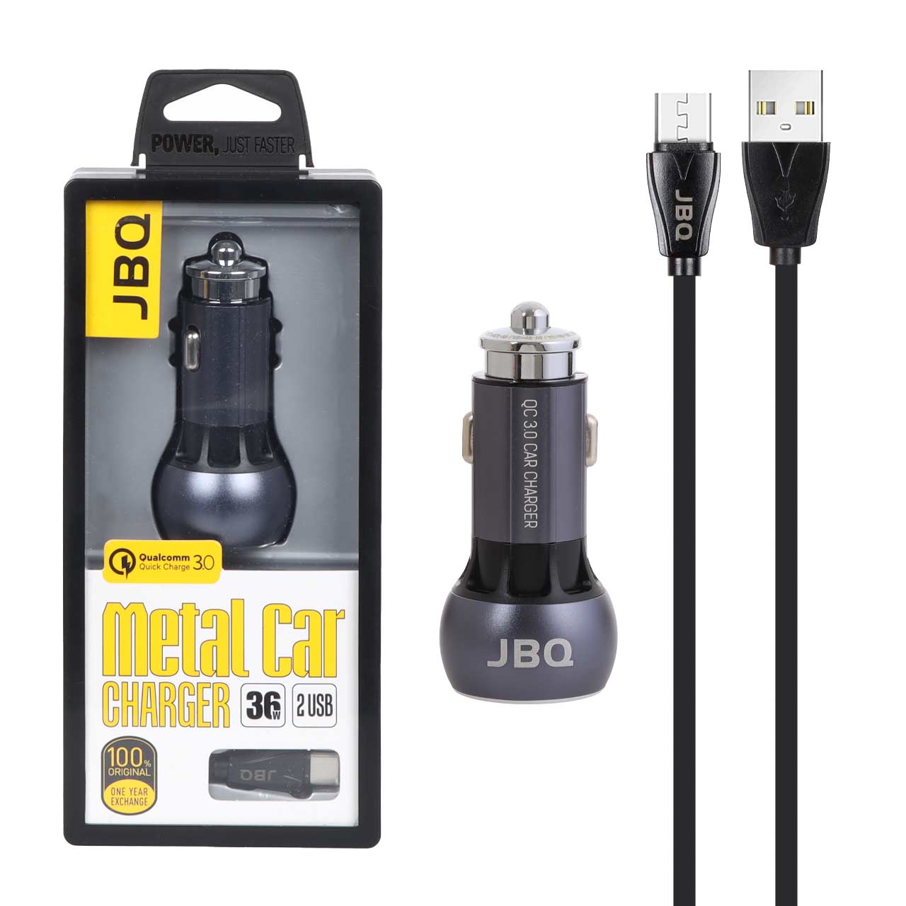 شارژر فندکی فست دو پورت JBQ مدل C503Q 36W همراه با کابل اندروید - خاکستری (گارانتی یکساله رصاصی)